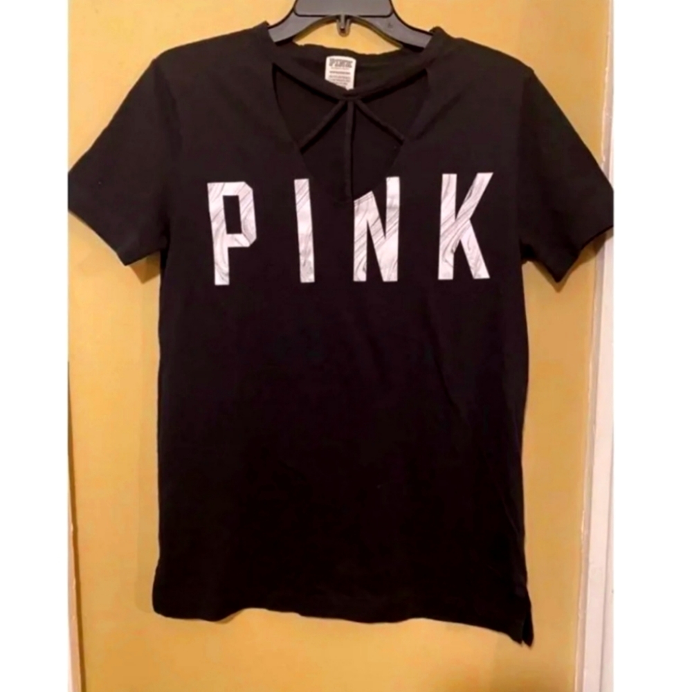 Vs Pink short sleeve cut out v neck